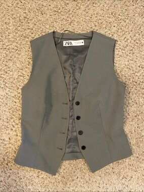 Zara Olive Grey Tailored Vest